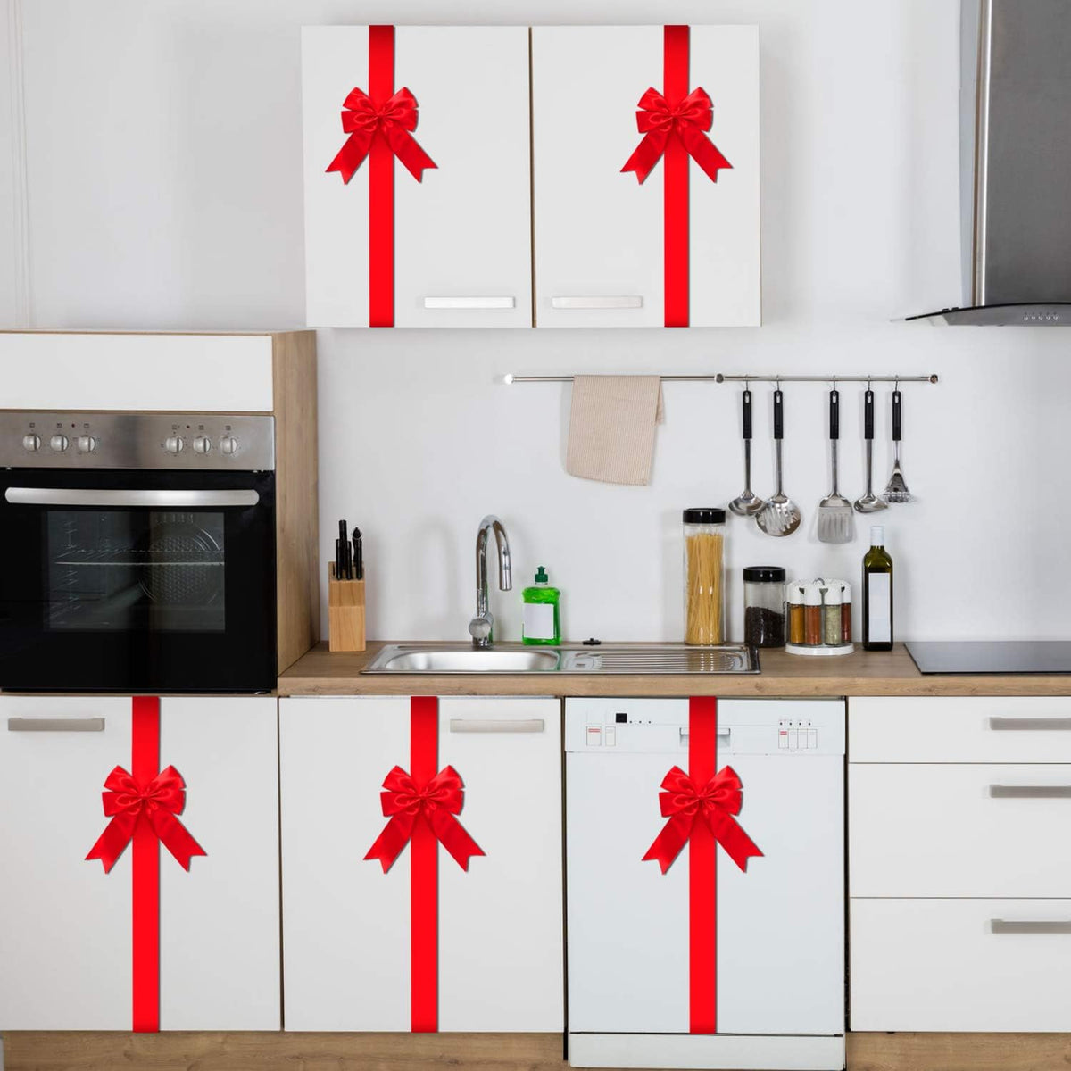 Red Christmas Cabinet Bows