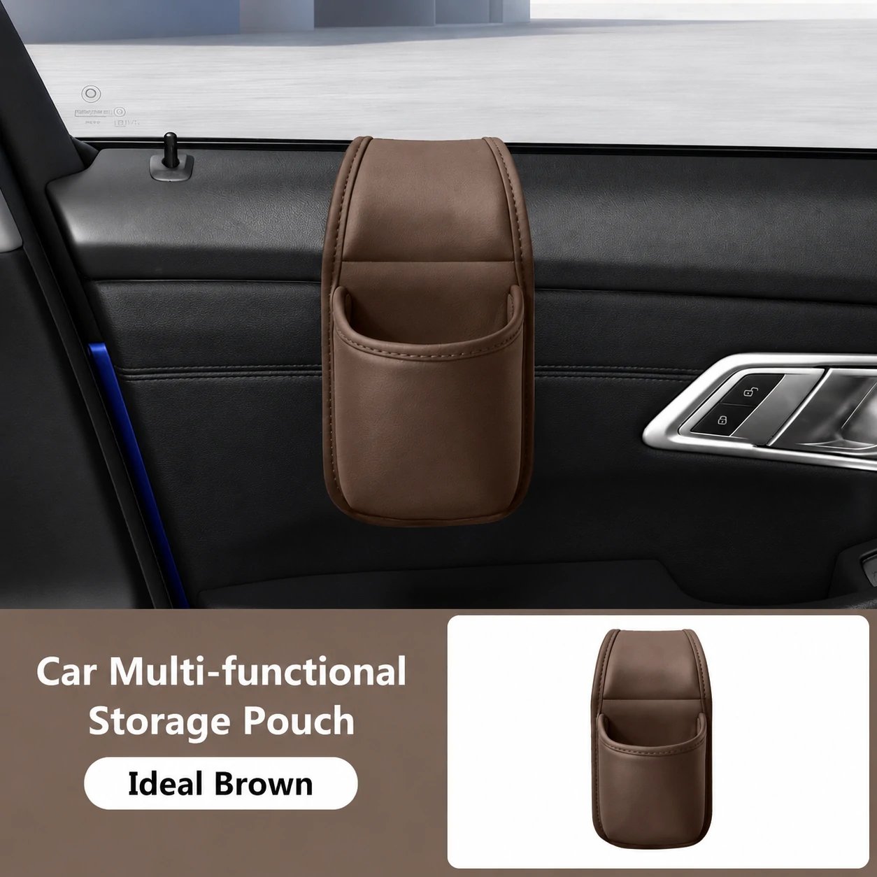 Leather Car Door Storage Pocket | Double-Layer Car Door Organizer