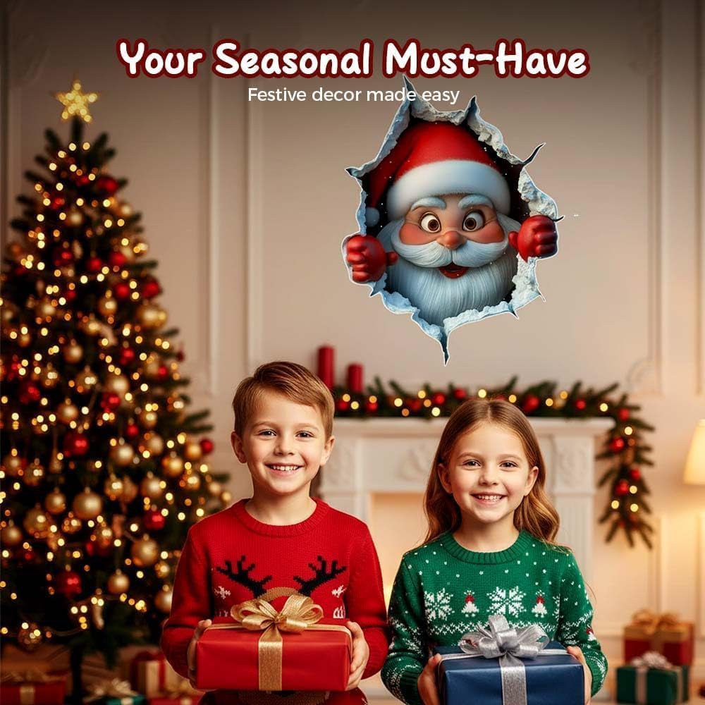 🎅🎅🎅3D Illusion Santa Face Vinyl Stickers – Easy Peel-and-Stick Holiday Wall Decals