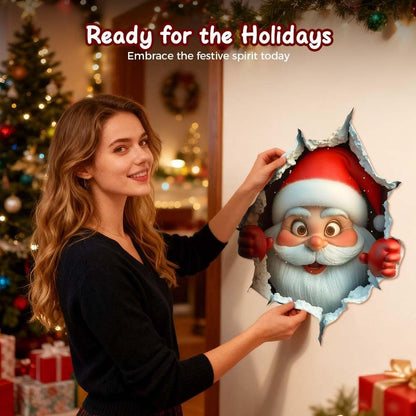 🎅🎅🎅3D Illusion Santa Face Vinyl Stickers – Easy Peel-and-Stick Holiday Wall Decals