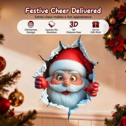🎅🎅🎅3D Illusion Santa Face Vinyl Stickers – Easy Peel-and-Stick Holiday Wall Decals