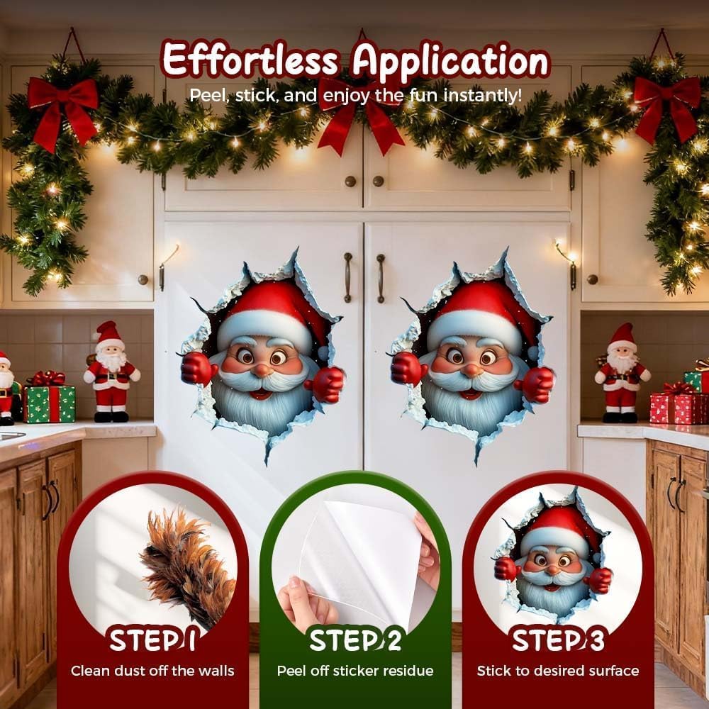 🎅🎅🎅3D Illusion Santa Face Vinyl Stickers – Easy Peel-and-Stick Holiday Wall Decals