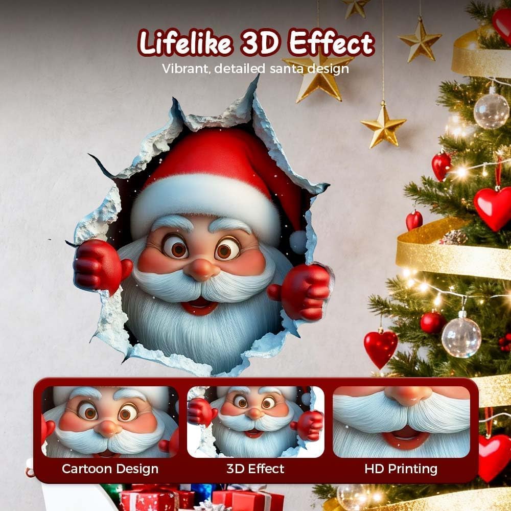 🎅🎅🎅3D Illusion Santa Face Vinyl Stickers – Easy Peel-and-Stick Holiday Wall Decals