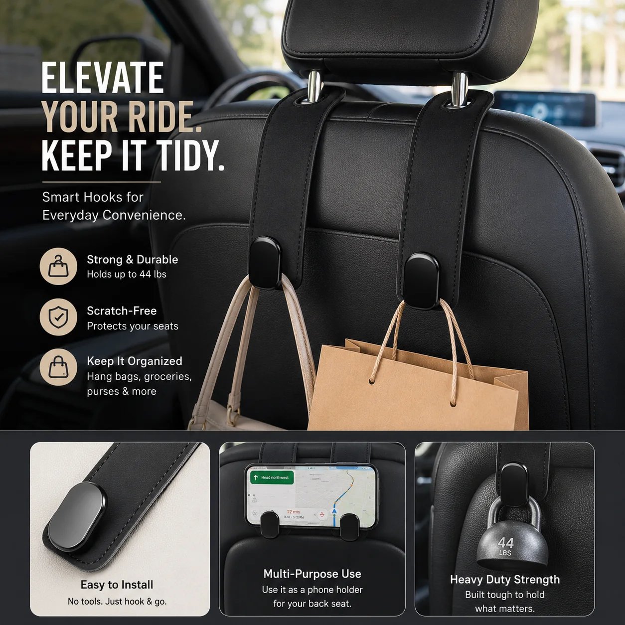 🔥LAST DAY: BUY 1 GET 1 FREE✨Car Purse Hook, Purse Hook for Car Seats Headrest, Car Seat Hooks 🚗