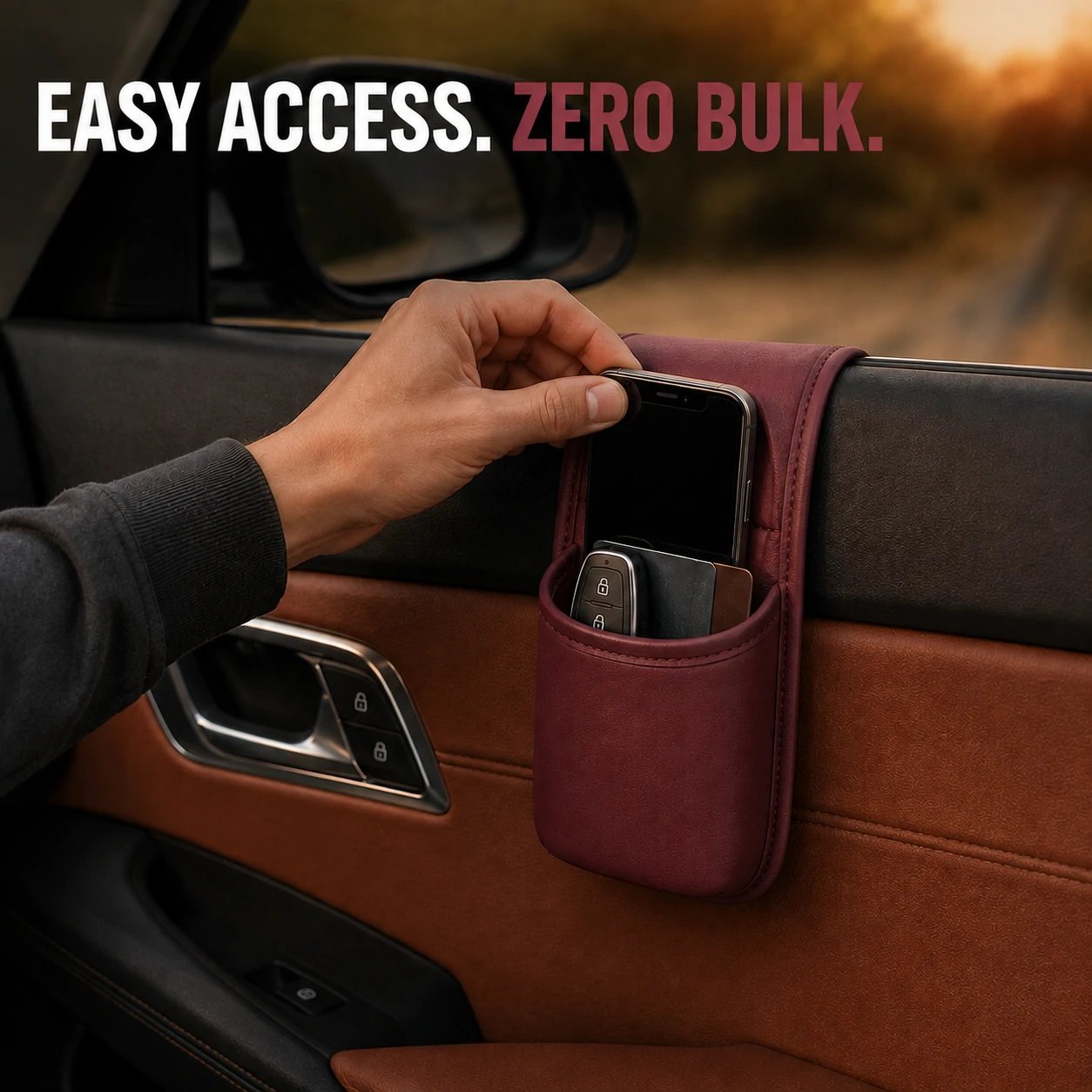 Leather Car Door Storage Pocket | Double-Layer Car Door Organizer