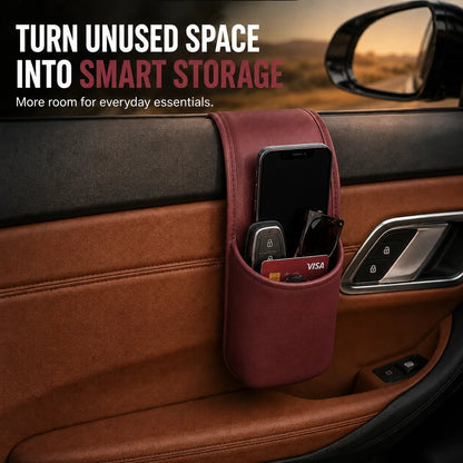 Leather Car Door Storage Pocket | Double-Layer Car Door Organizer