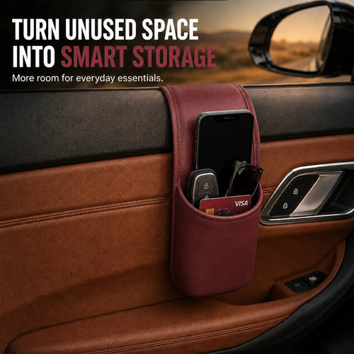 Leather Car Door Storage Pocket | Double-Layer Car Door Organizer