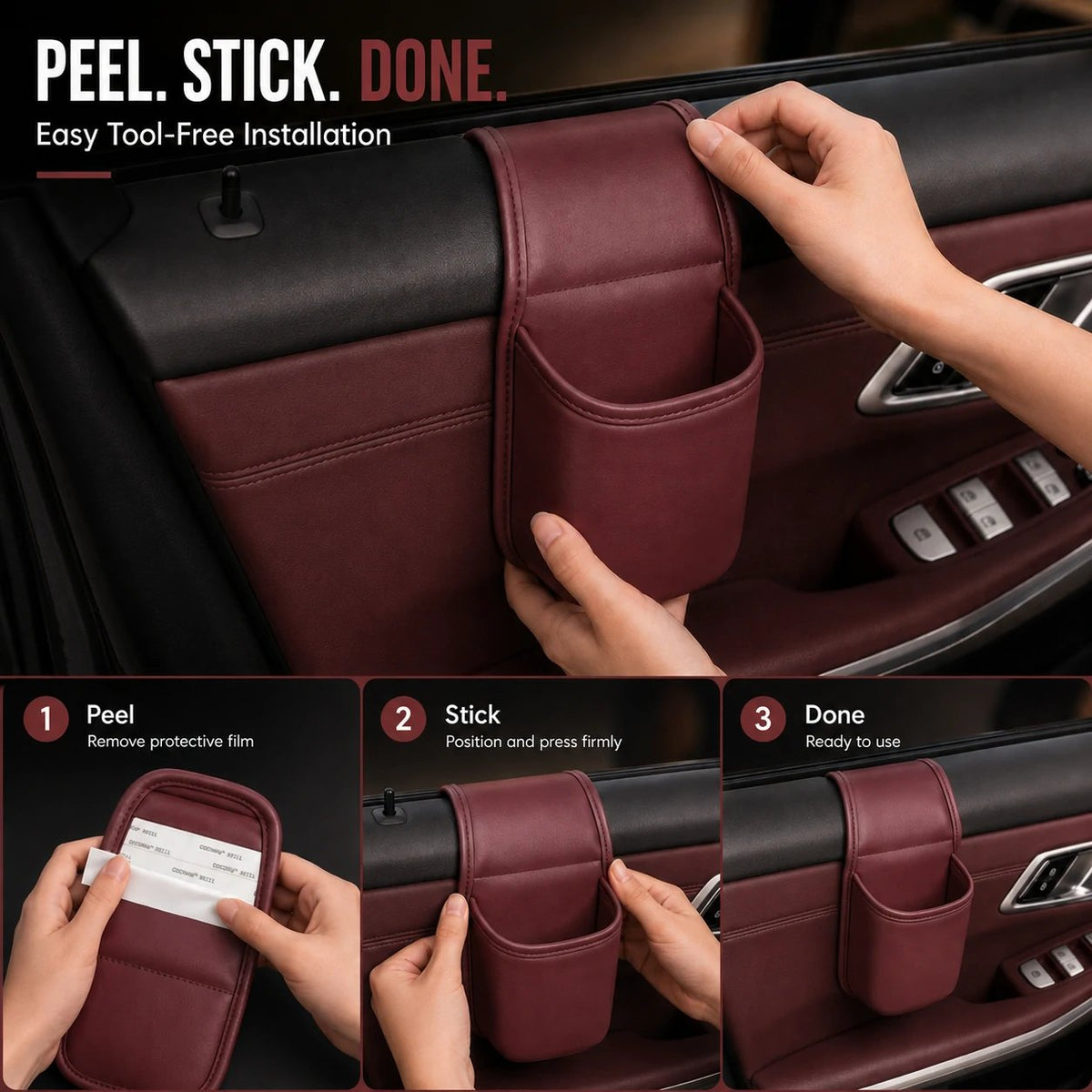 Leather Car Door Storage Pocket | Double-Layer Car Door Organizer