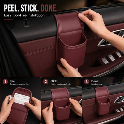 Leather Car Door Storage Pocket | Double-Layer Car Door Organizer