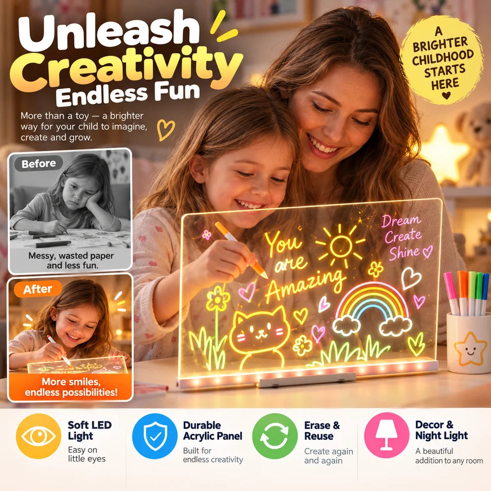 🎨LED Glow Drawing Board ✨ Unleash Your Child’s Imagination | Erasable & Reusable, Perfect Christmas Gift