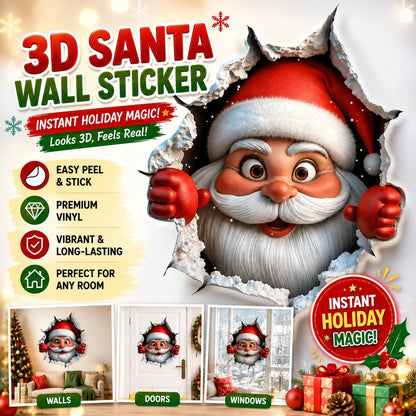 🎅🎅🎅3D Illusion Santa Face Vinyl Stickers – Easy Peel-and-Stick Holiday Wall Decals