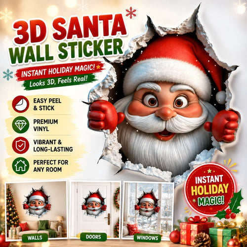 🎅🎅🎅3D Illusion Santa Face Vinyl Stickers – Easy Peel-and-Stick Holiday Wall Decals